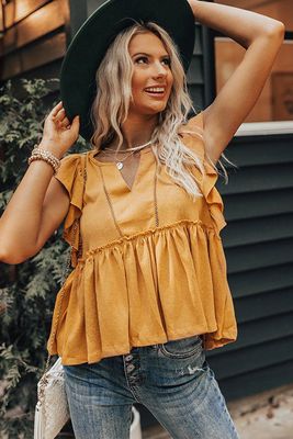 Haut babydoll jaune à volants