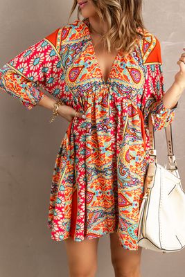 Mini-robe multicolore à col en V