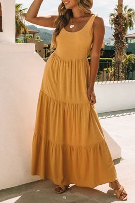 Robe longue jaune sans manches