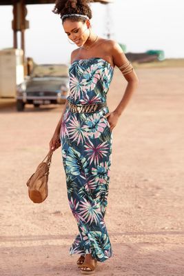 Robe longue bandeau verte à imprimé bohème