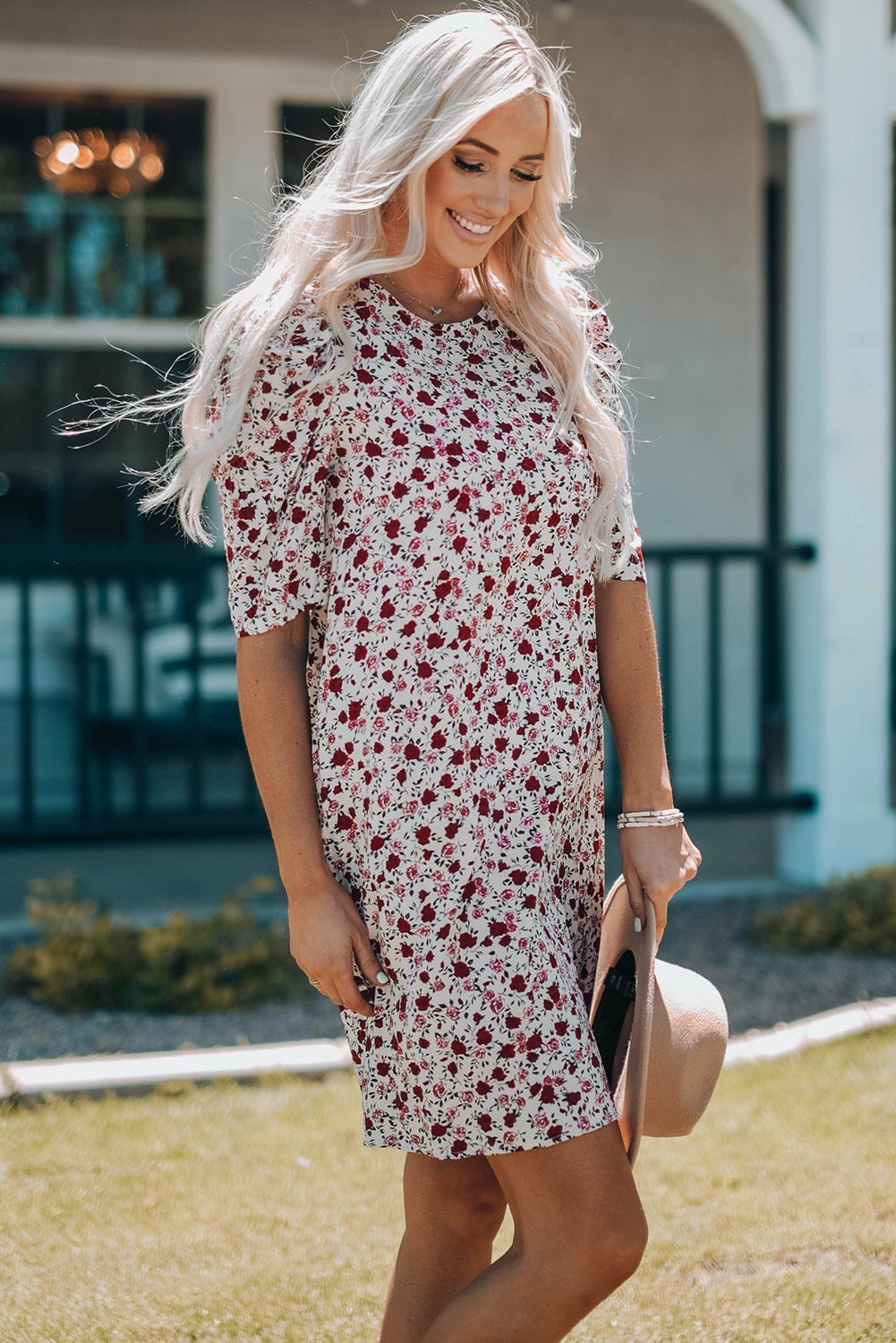 Puff Sleeve A-line Floral Print Mini Dress