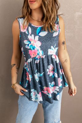Débardeur Babydoll gris fluide à fleurs