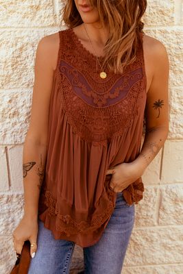 Haut sans manches en dentelle marron