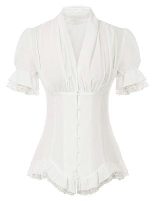 Office Ladies Shirts Women Lace Short Sleeve Blouse