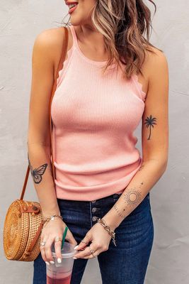 Haut sans manches en tricot côtelé à bords festonnés
