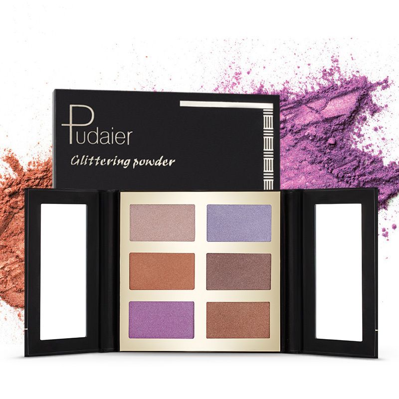 Palette de 6 fards à paupières en poudre surligneur pour maquillage du visage