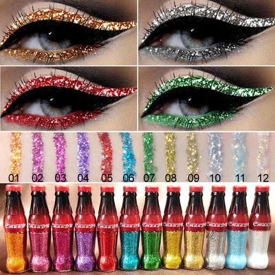 12 Colors White Gold Glitter Eyeshadow Liquid Eyeliner
