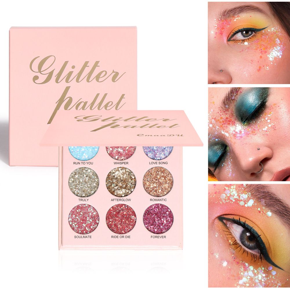 9 Colors Glitter Eyeshadow Palette Shimmer Mermaid Sequin Gel Cream