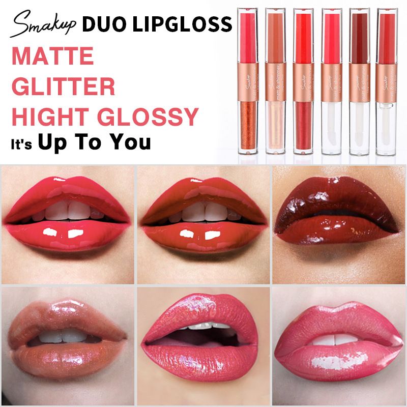 Double-ended 6 Color Non-stick Cup Matte Shiny Moisturizing Lip Gloss