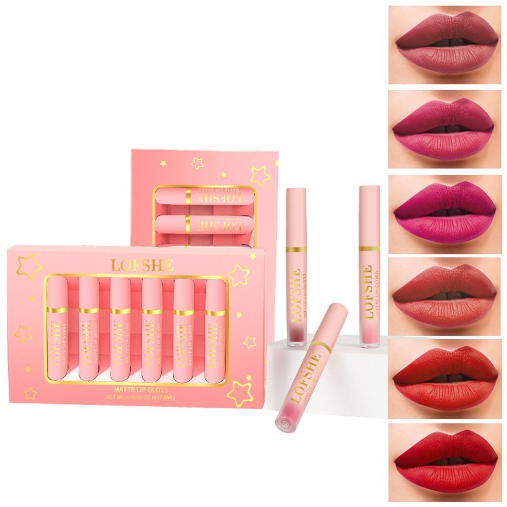 6 Colors Matte Velvet Matte Moisturizing Waterproof Long-Lasting Lip Glaze Kit