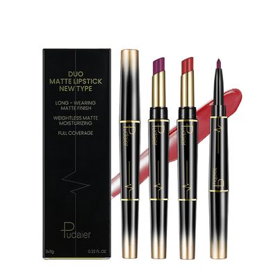 3Pcs Matte Lipstick Double-end Long Lasting Nude Red Lip Liner Lipsticks Pencil Kit