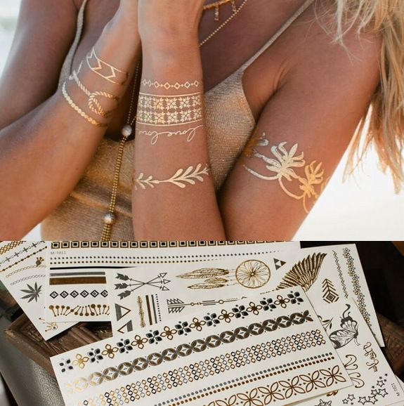 Summer Fashion Bronzing Retro Tattoo Stickers Waterproof Shiny Bracelet Stickers