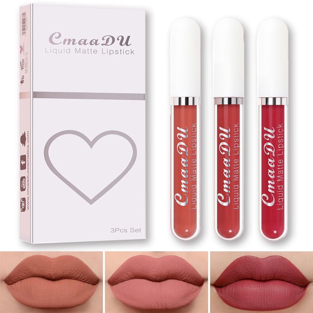 3pcs/set Matte Velvet Lip Gloss Smooth Waterproof Long Lasting Non-Stick