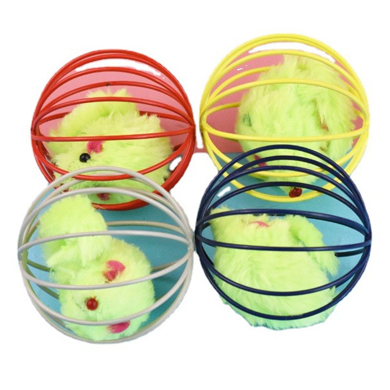 Funny Cat Toy Wire Cage With Plush Mouse Ball
