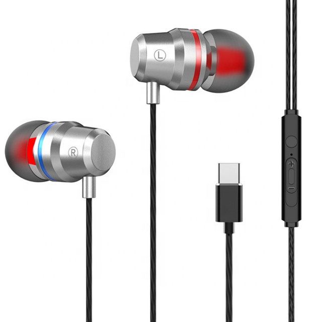 HIFI Heavy Bass Metal Sports Headsets Wired  Earphone Type C HD Voice Headphone