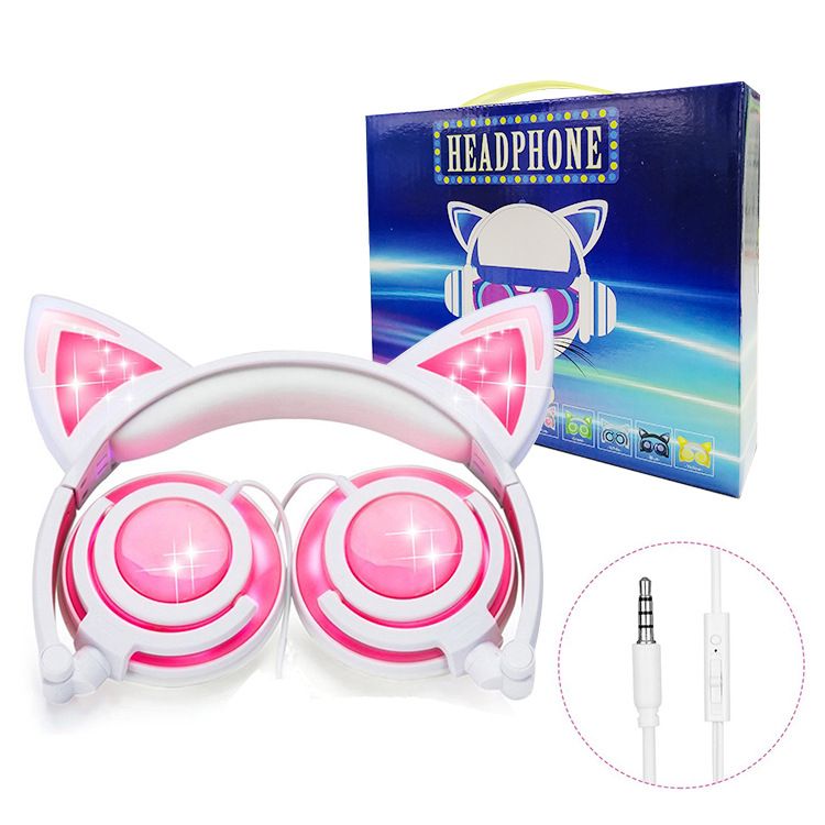 Light-Emitting Rechargeable Cat Ear Headset Children&#39;s Game Belt Headphones