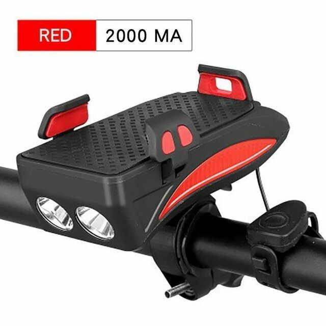 LED Multifunction 4 IN 1 Bike Horn Holder Power Bank Bicycle Front Lamp Phone Stand Holder