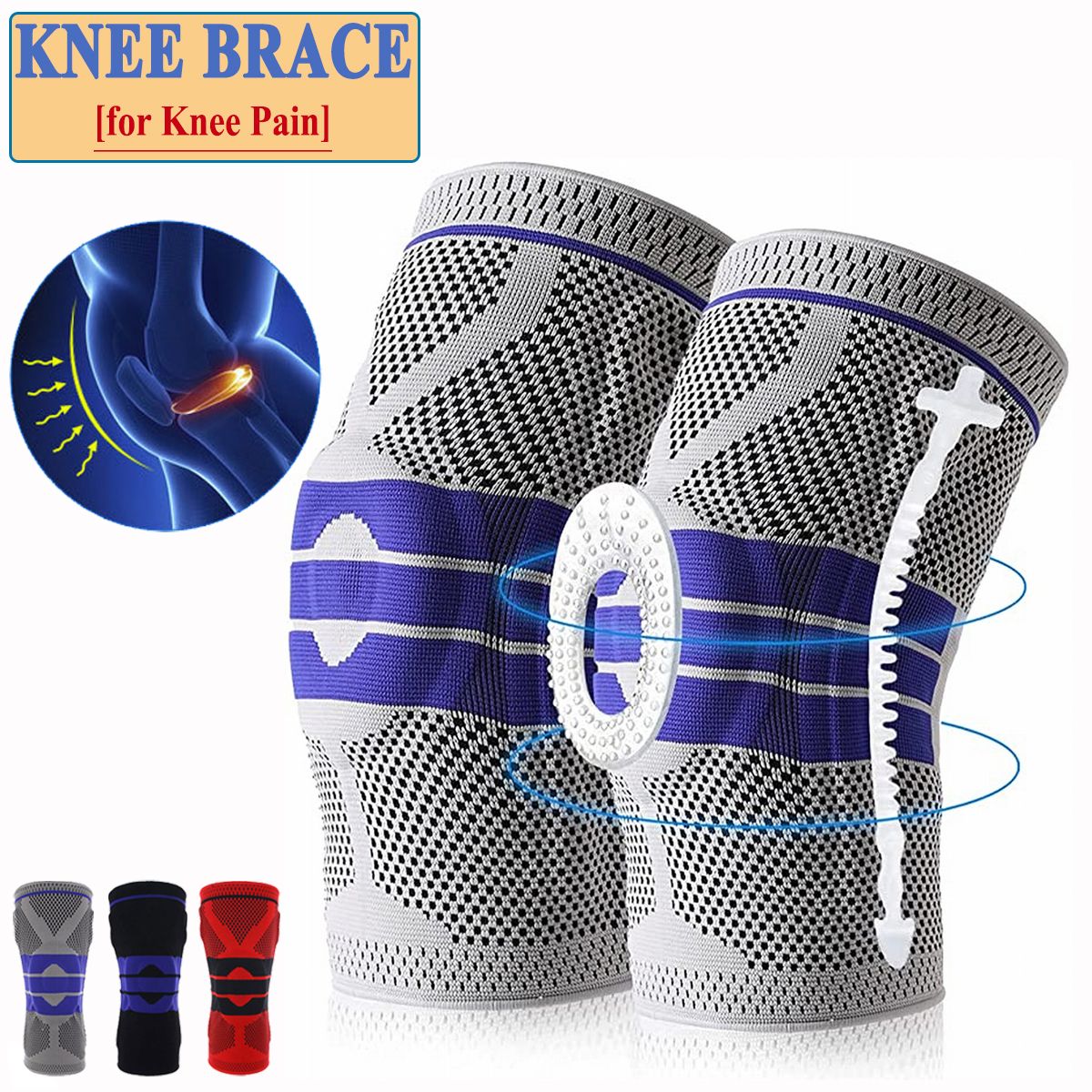 1 Pair Knee Brace Strap Patella Medial Support Compression Protection Sport Pads