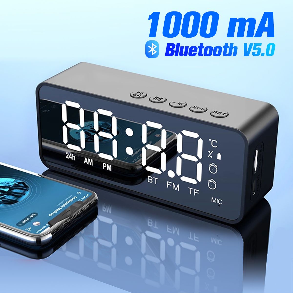 Wireless Bluetooth Speaker Desktop Alarm Clock Subwoofer Music Player
