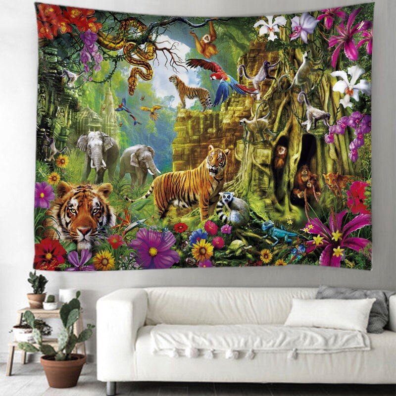 Fairy Tale Animal Forest Wall Tapestry Art Decor Blanket Curtain