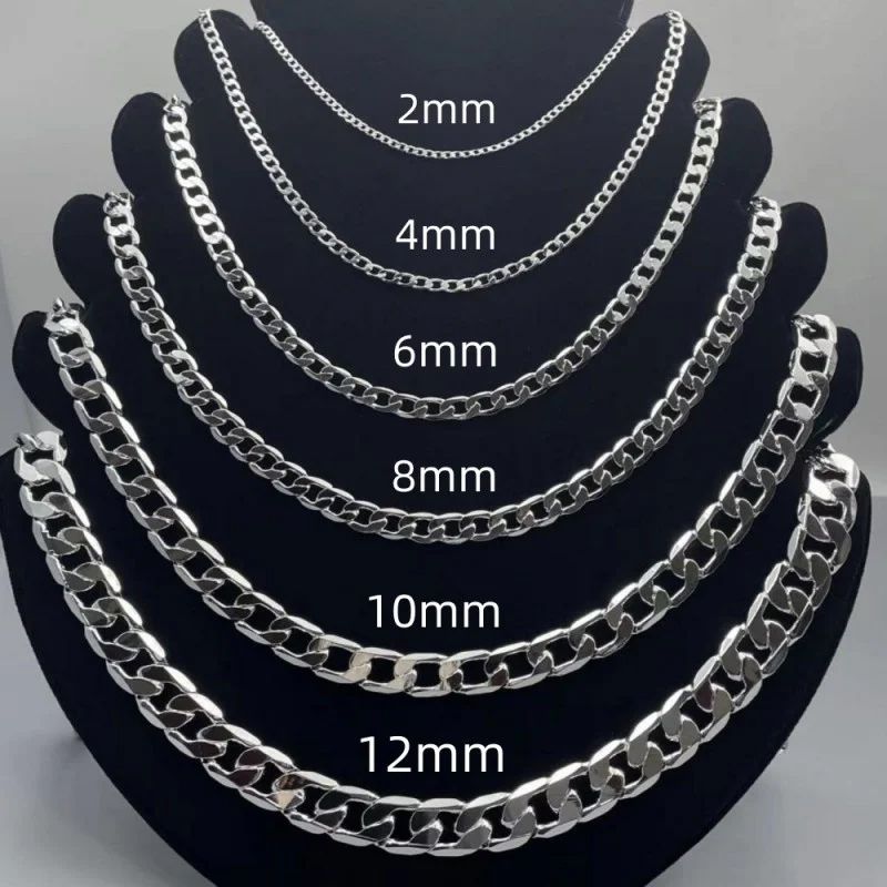 Men&#39;s 925 Sterling Silver Necklace 2/4/6/8/10/12MM 40-75cm Face Chain Necklace Lobster Clasp Men Women Engagement Jewelry Gifts