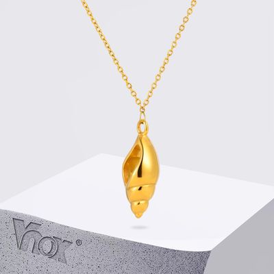Vnox 2025 Trendy Summer Ocean Necklace For Women Stainless Steel Charm Conch Pendent Seaside Waterproof Jewelry Ladies Gifts