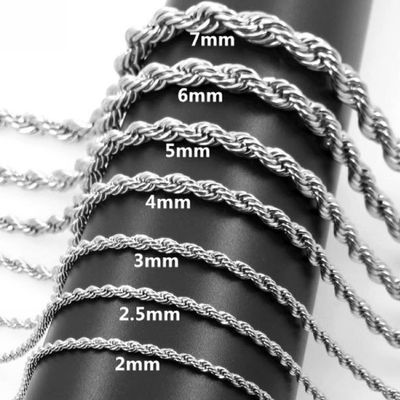 2.5mm/3mm/4mm/5mm/6mm Stainless Steel Twisted Rope Chain Silver Color Necklace for Men Women