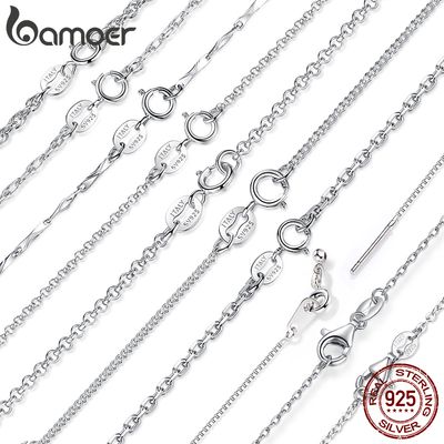 BAMOER Collier classique basique en O 100 % argent sterling 925 avec fermoir mousqueton réglable, chaîne vénitienne, bijoux tendance pour femmes