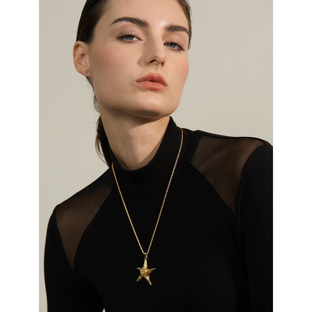 Collier pendentif étoile de mer Yhpup en acier inoxydable 316L, antirouille, plaqué or 18 carats PVD, bijou de vacances personnalisé