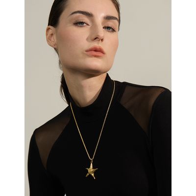 Collier pendentif étoile de mer Yhpup en acier inoxydable 316L, antirouille, plaqué or 18 carats PVD, bijou de vacances personnalisé