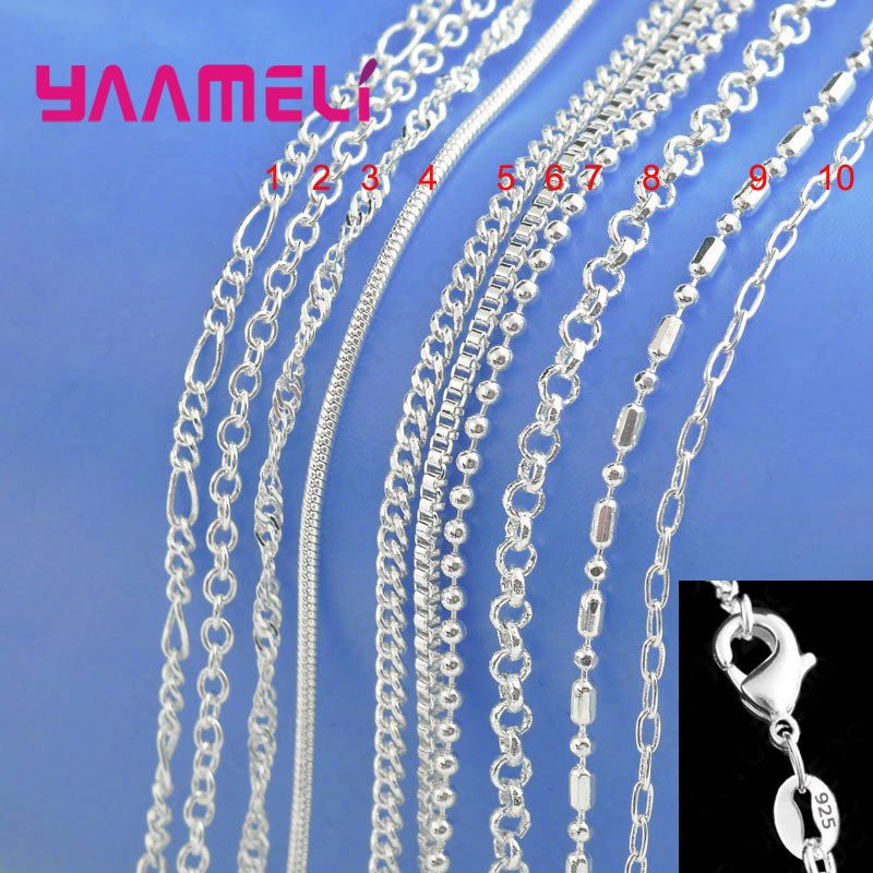 Collier à maillons en argent sterling 925 100 % authentique avec fermoir mousqueton pour pendentif homme femme, 10 modèles de 40 à 76 cm