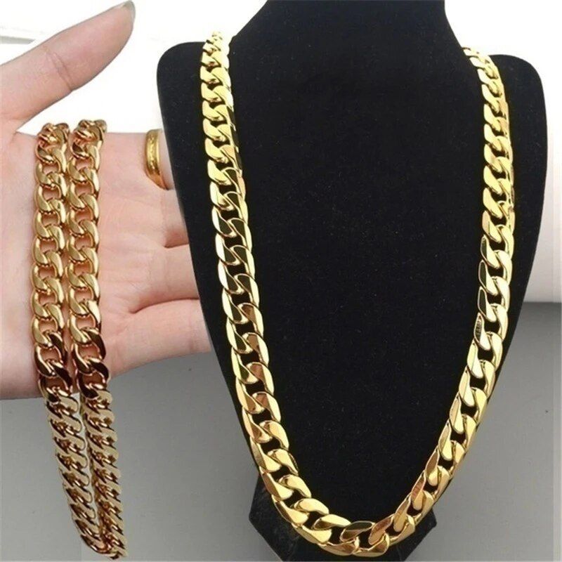 Collier classique de haute qualité avec chaîne lisse pour femme, couleur or, maillons épais, style grunge, style steampunk, cadeau pour homme