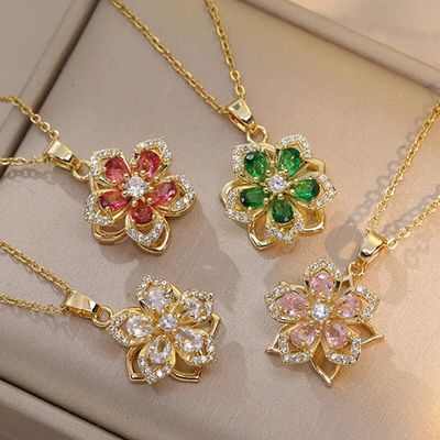 Collier avec pendentif en forme de fleur en zircone cubique pour femme, couleur or, chaîne de haute qualité, bijoux de fête, cadeaux