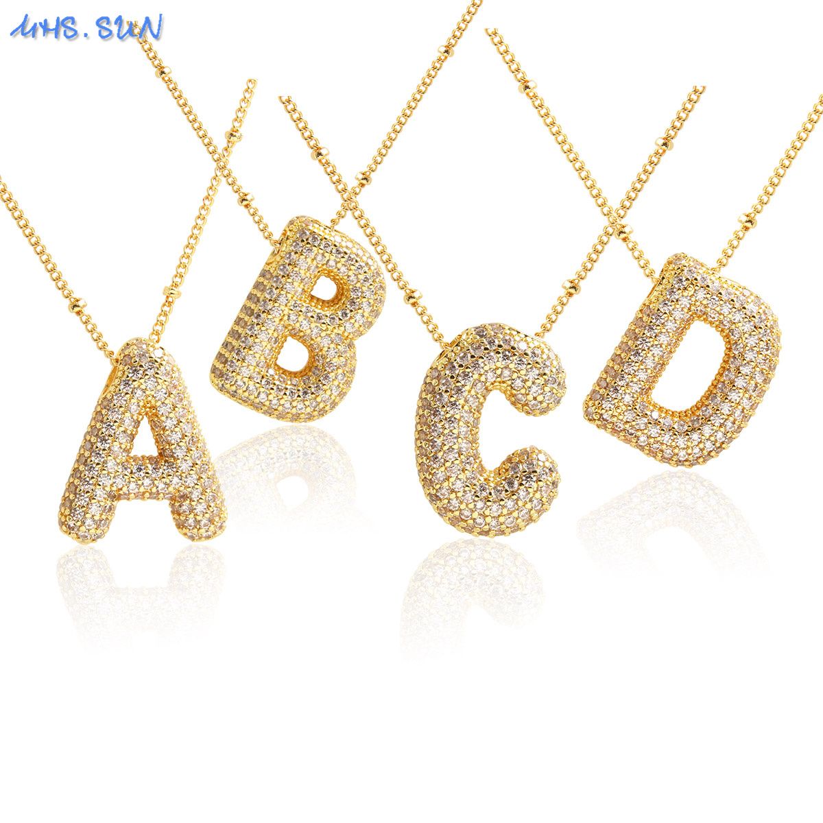 MHS.SUN Colliers plaqués or avec pendentif en forme de ballon et 26 lettres, en cuivre et zircon, chaîne épaisse pour femme