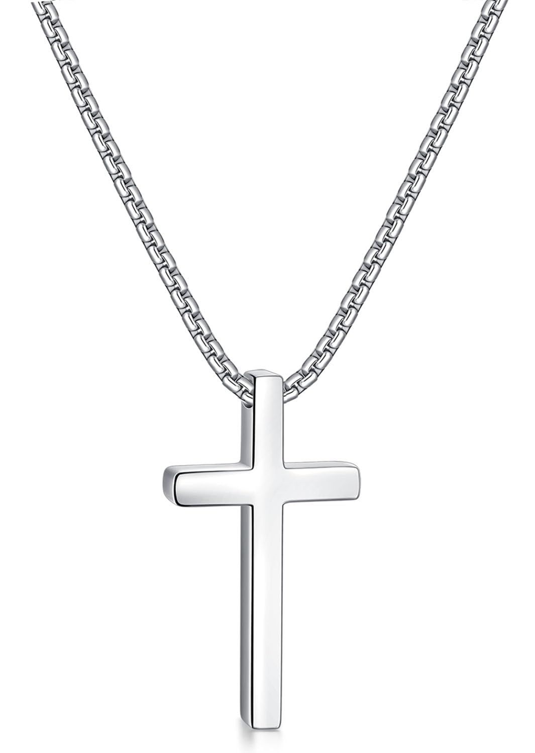 Collier croix en argent Shevalu de 40 à 60 cm pour homme, avec chaîne de 2,5 mm et pendentif croix en acier inoxydable.