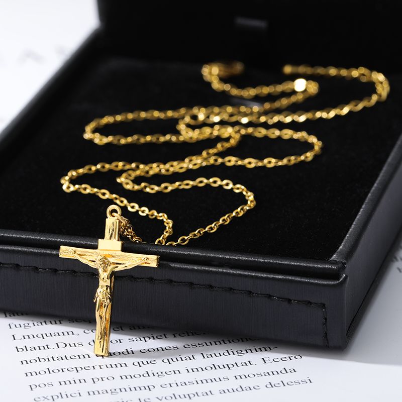Collier avec pendentif croix chrétienne en acier inoxydable pour homme et femme, bijou ras du cou, idéal pour la prière ou le baptême.