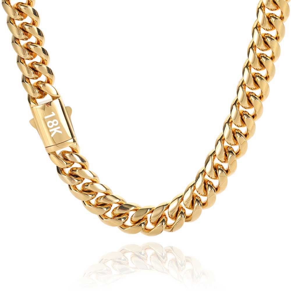 Collier à maillons gourmette en acier inoxydable doré de haute qualité, largeur 8-14 mm, étanche, pour homme et femme, différentes tailles