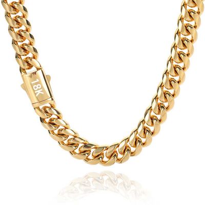 Collier à maillons gourmette en acier inoxydable doré de haute qualité, largeur 8-14 mm, étanche, pour homme et femme, différentes tailles
