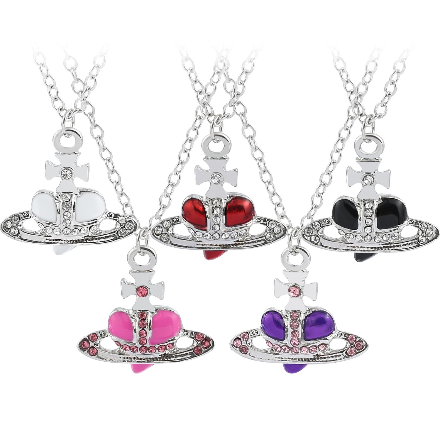 Collier tendance en chaîne argentée avec pendentif en forme de cœur et planète Saturne pour femme, accessoire cadeau