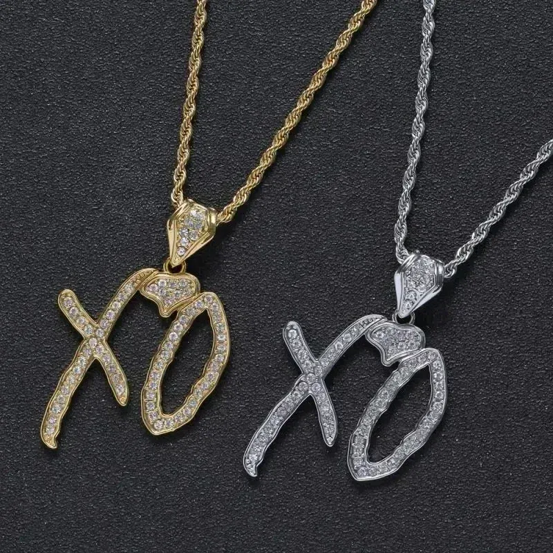Collier Bing Iced Out XO avec pendentif lettre en oxyde de zirconium pour homme et femme, bijoux hip-hop, street rock, rap, fête