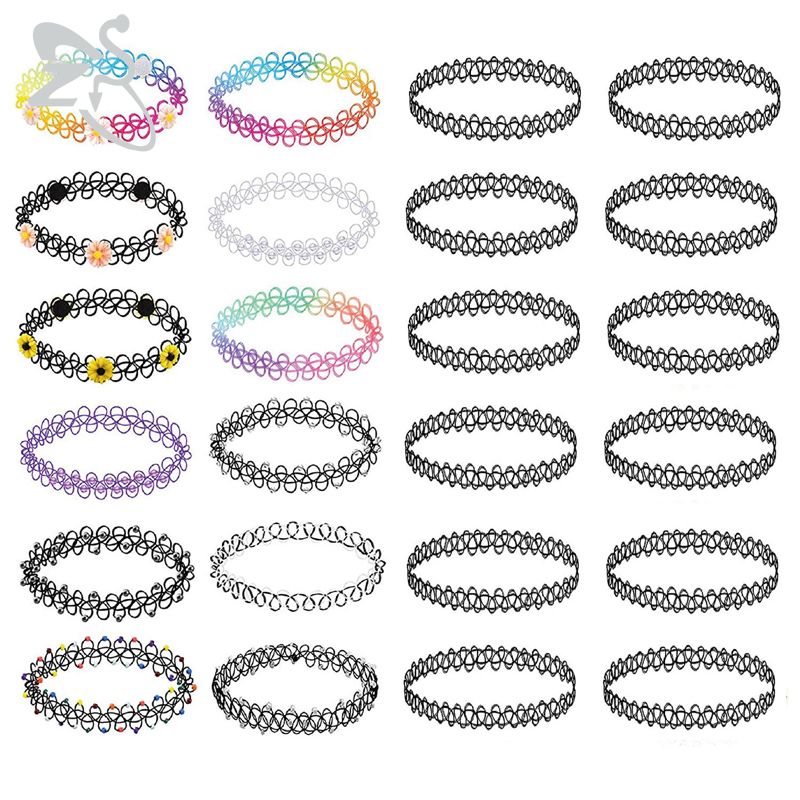 ZS Lot de 12 colliers ras du cou extensibles vintage pour femmes, style tatouage, style punk rétro gothique