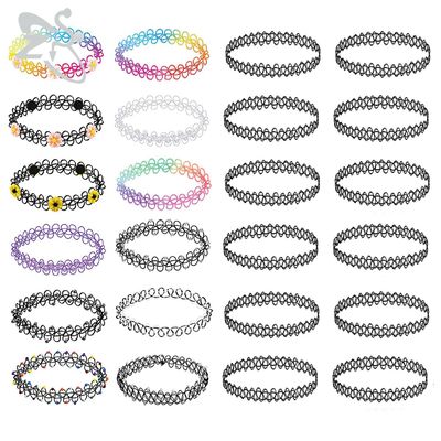 ZS Lot de 12 colliers ras du cou extensibles vintage pour femmes, style tatouage, style punk rétro gothique