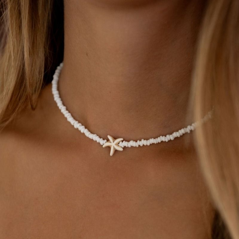 Collier étoile de mer Tidepool - Bijoux bohèmes Surf &amp; Beach, colliers ras du cou en perles étoile de mer tortue, colliers ajustables, cadeau océan