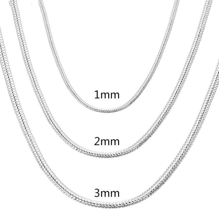 Collier chaîne serpent massif en argent sterling 925 de 40 à 75 cm, 1 mm, 2 mm et 3 mm, pour hommes et femmes, bijoux tendance pour pendentif, livraison gratuite