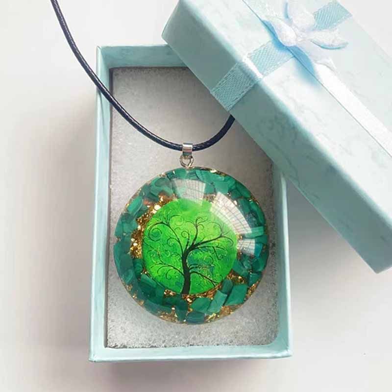 Pendentif énergétique Orgonite, Malachite verte, arbre de vie, collier de guérison Chakra, paquet cadeau