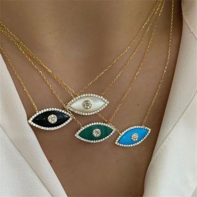 Collier pendentif en Zircon œil du diable européen et américain, Vintage galvanisé, Protection de couleur or véritable 18 carats