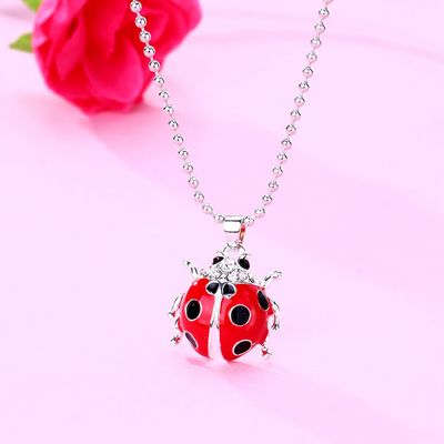 Colliers et pendentifs animaux en cristal coccinelle coccinelle en émail rouge, Long collier pour femmes