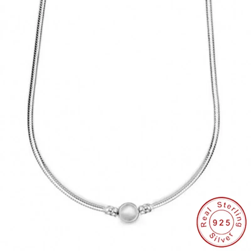 Offre spéciale Original 925 collier en argent Sterling boule baril fermoir serpent chaîne collier pour la mode perle charme bijoux à bricoler soi-même faisant