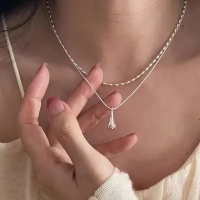 Collier Pendentif Goutte pour Femme, Double Col, Joaillerie Fine, Design Simple, Joaillerie Fine, Cadeaux, JOFashion