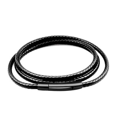 Cordon en cuir tressé noir pour hommes et femmes, 2mm 3mm, en acier inoxydable, fermoir sécurisé, chaîne, collier pour pendentif, bijoux à bricoler soi-même, 60cm 70cm